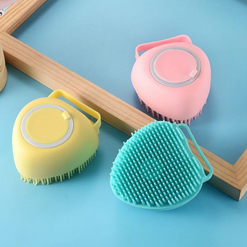 DogCat BathBrush β Silicone Pet Massage Brush with Shampoo Dispenser