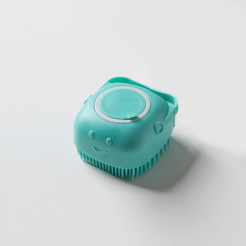 DogCat BathBrush β Silicone Pet Massage Brush with Shampoo Dispenser