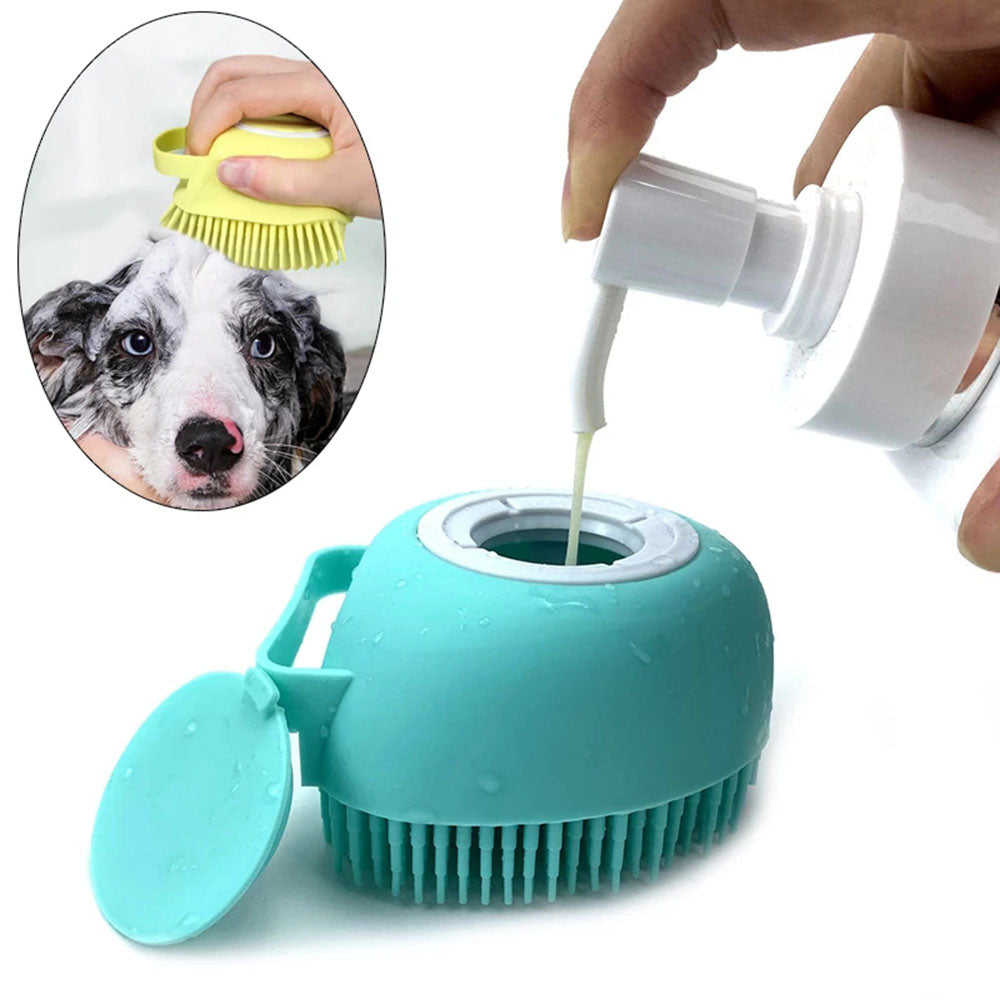 DogCat BathBrush β Silicone Pet Massage Brush with Shampoo Dispenser